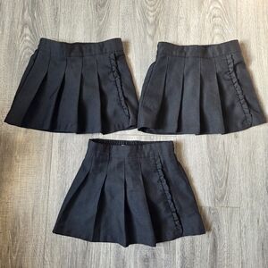 Girls Set Of 3 Black Pleated Ruffle Skorts